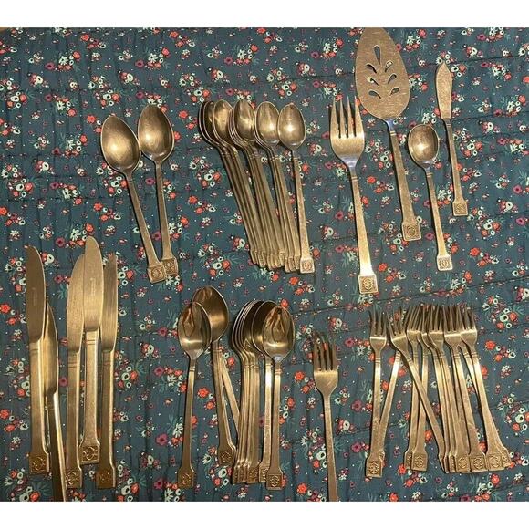 Oxford Hall Flatware Satin Square Tip forks spoons 3 prong Fork 46 Pc Silverware - Picture 1 of 9